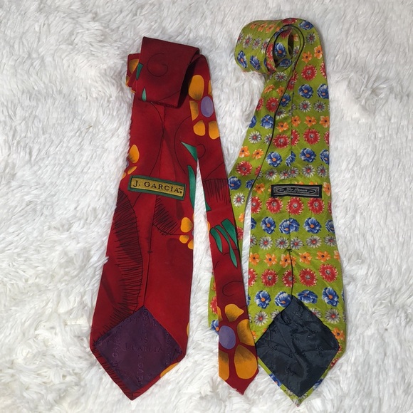 Jerry Garcia Red Tie & Gap Premium Authentic Neckwear Flower Tie Set of 2 Ties - Picture 7 of 9